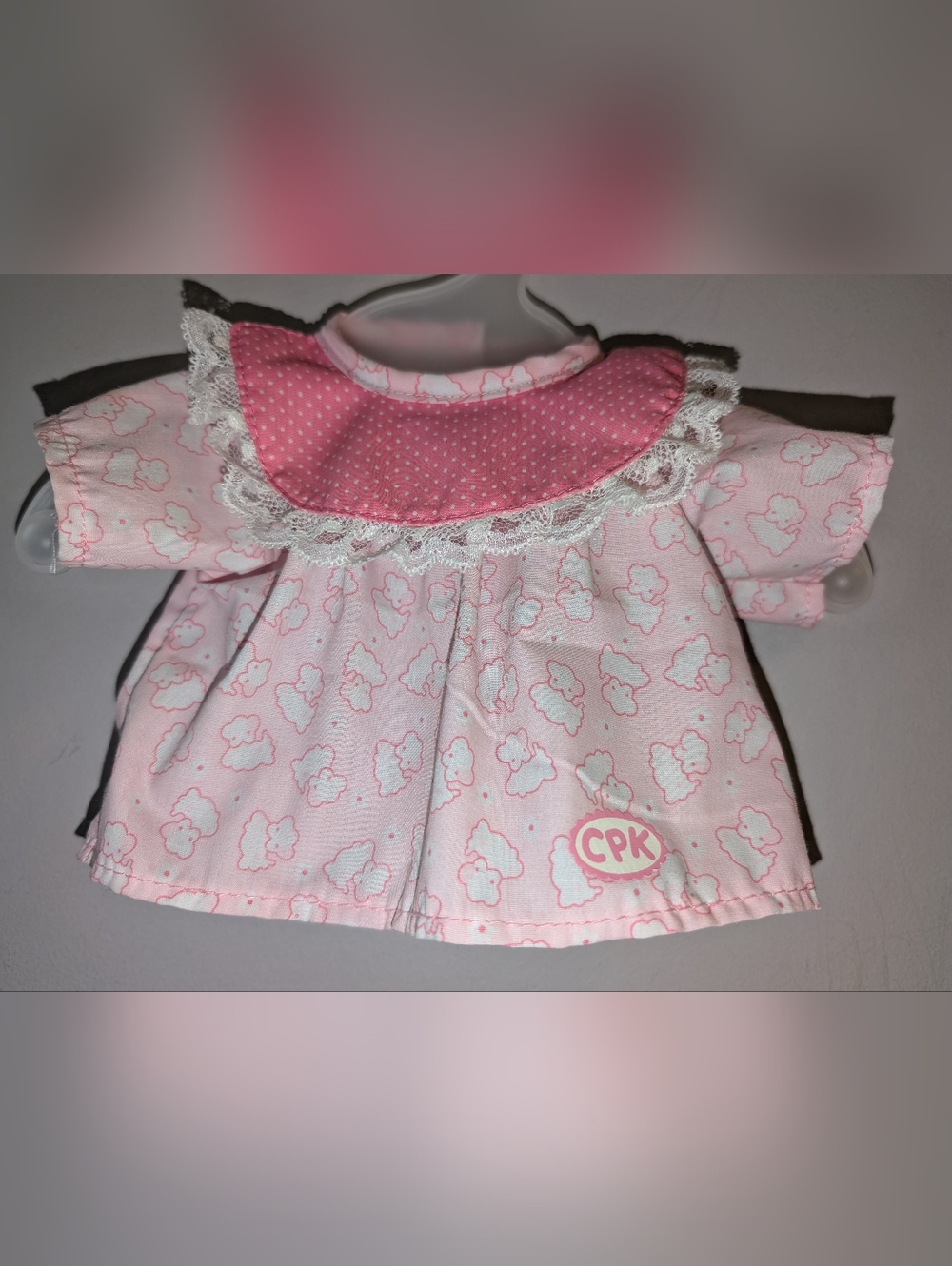 👶 Cabbage Patch Kids Pink Sheep Print Doll Clothes Dress w Lace Collar 1980s
